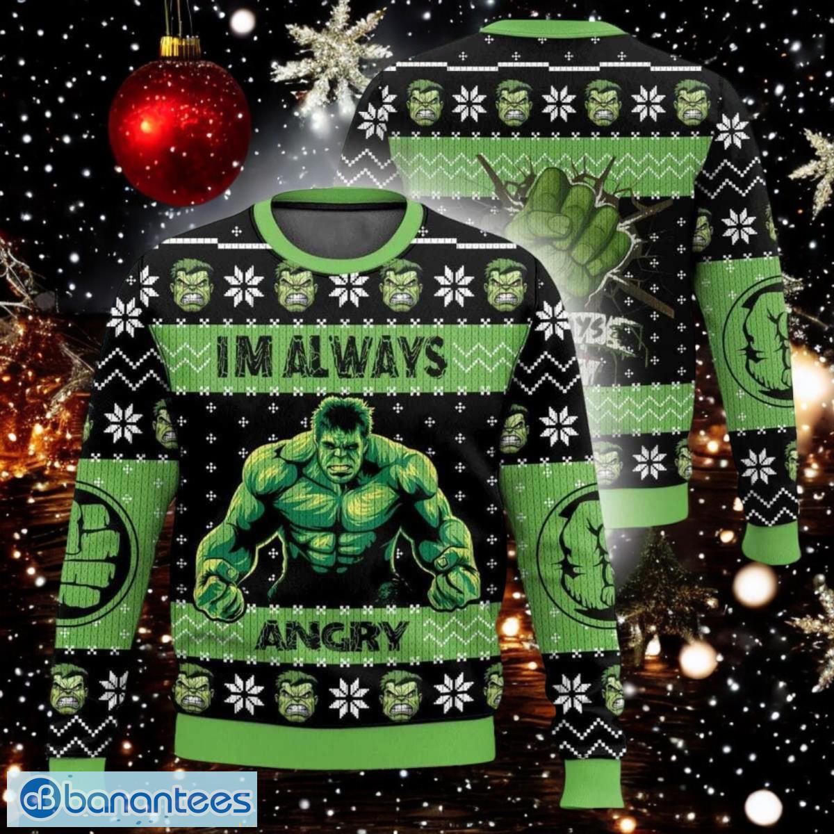 incredible hulk ugly christmas sweater green huge superhero christmas all over print 3d sweater image Incredible Hulk Ugly Christmas Sweater Green Huge Superhero Christmas All Over Print 3D Sweater Product Photo 1