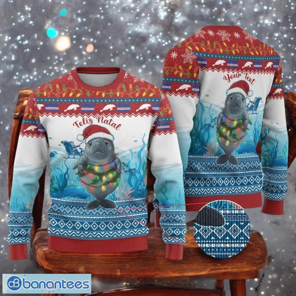 manatee ugly christmas sweater feliz natal sweater cute ocean christmas gift image Manatee Ugly Christmas Sweater Feliz Natal Sweater Cute Ocean Christmas Gift Product Photo 1