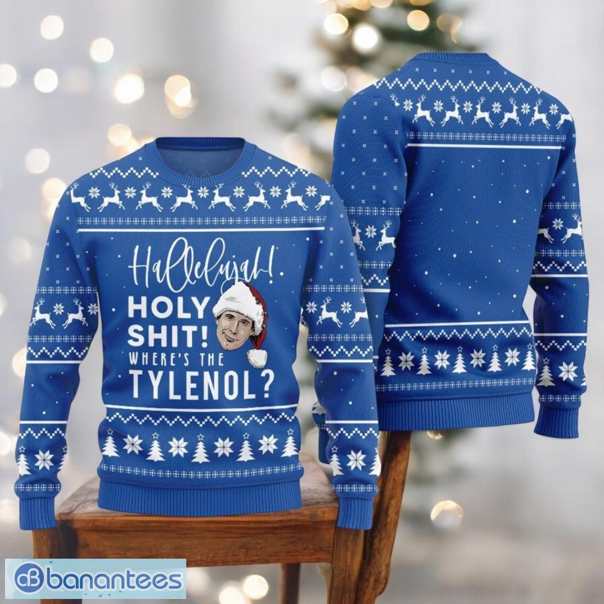 national lampoons christmas vacation sweater funny quote blue sweater image National Lampoons Christmas Vacation Sweater Funny Quote Blue Sweater Product Photo 1