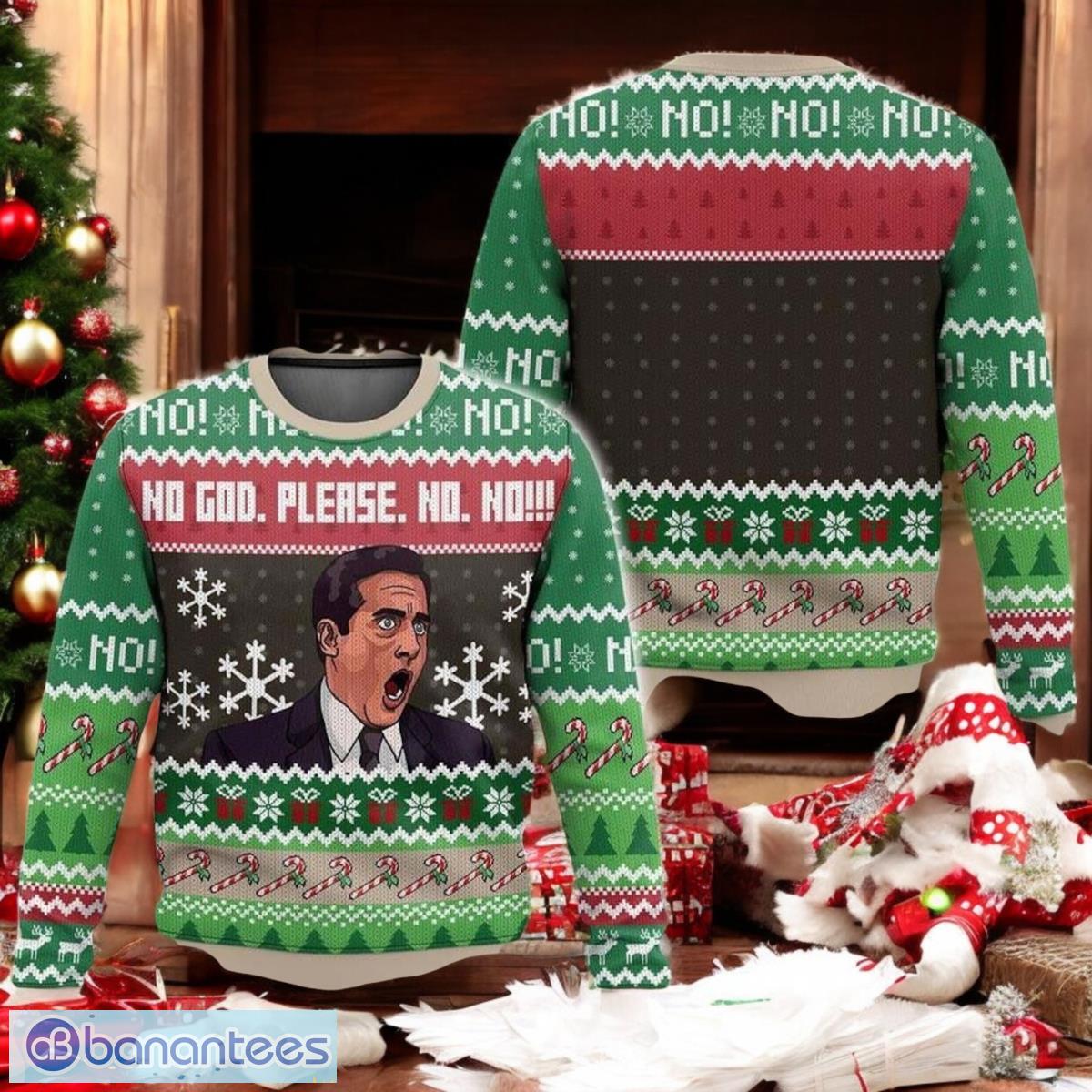 no god please no michael scott the office ugly christmas sweater image No God Please No Michael Scott The Office Ugly Christmas Sweater Product Photo 1