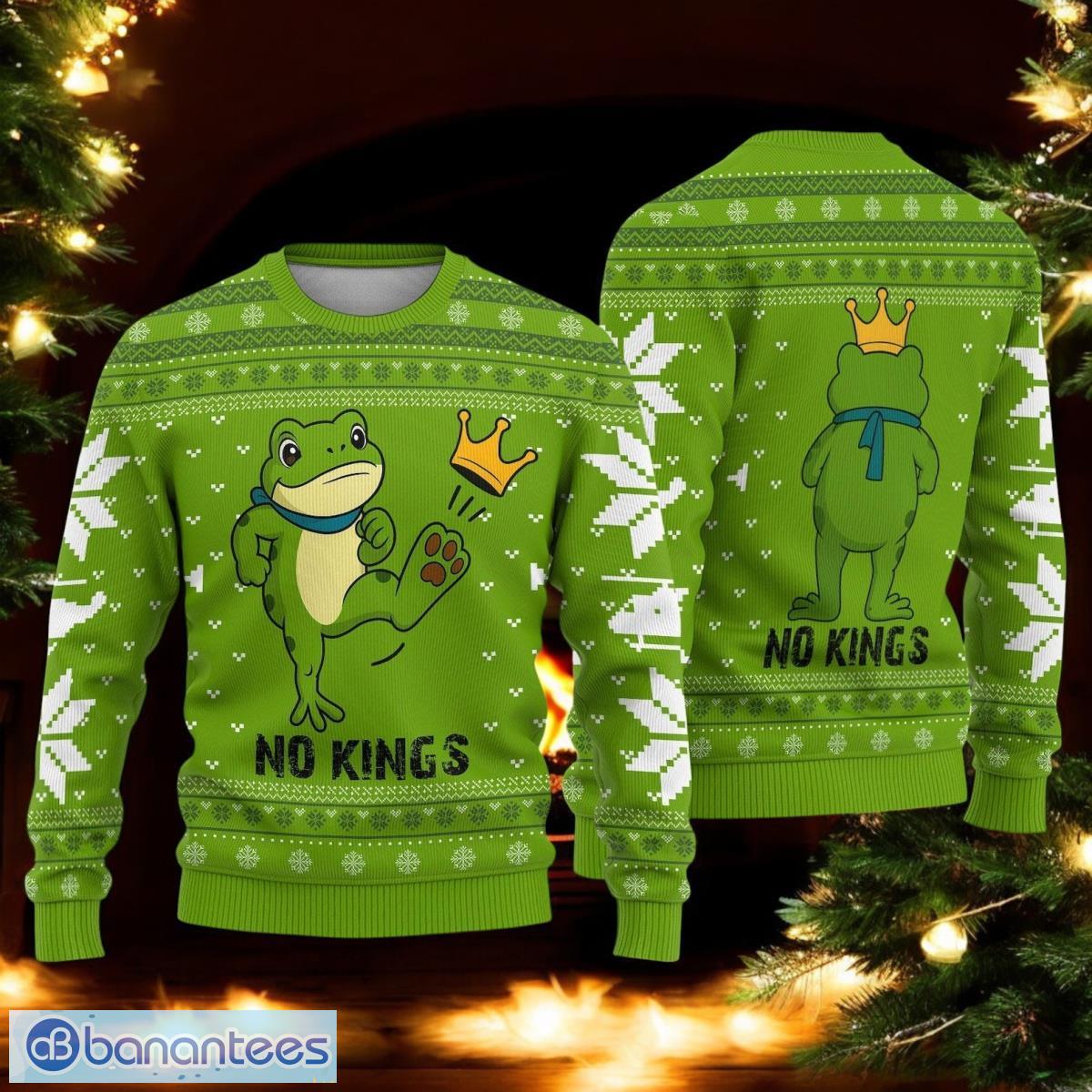 no kings frog protest christmas ugly sweater i stand with frog xmas green sweater image No Kings Frog Protest Christmas Ugly Sweater I Stand With Frog Xmas Green Sweater Product Photo 1