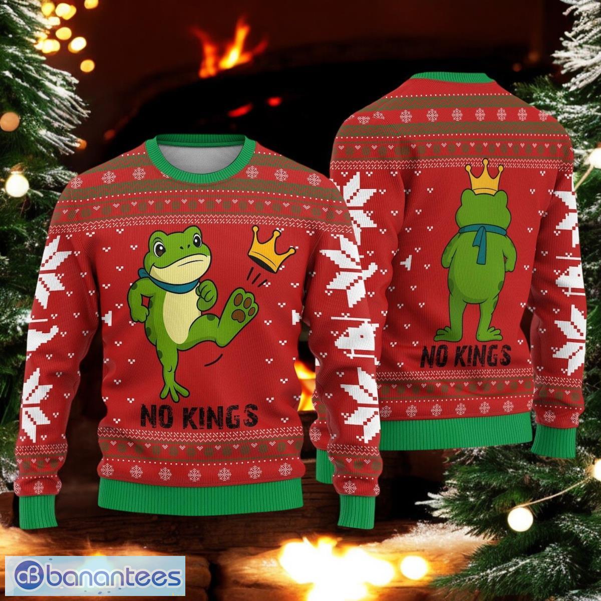 no kings frog protest christmas ugly sweater i stand with frog xmas red sweater image No Kings Frog Protest Christmas Ugly Sweater I Stand With Frog Xmas Red Sweater Product Photo 1