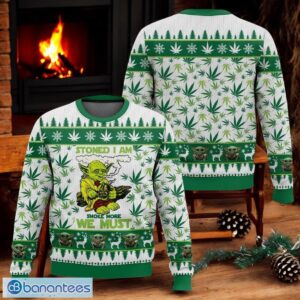 Baby Yoda “Stoned I am Smoke More We Must” Ugly Christmas Sweater Product Photo 1
