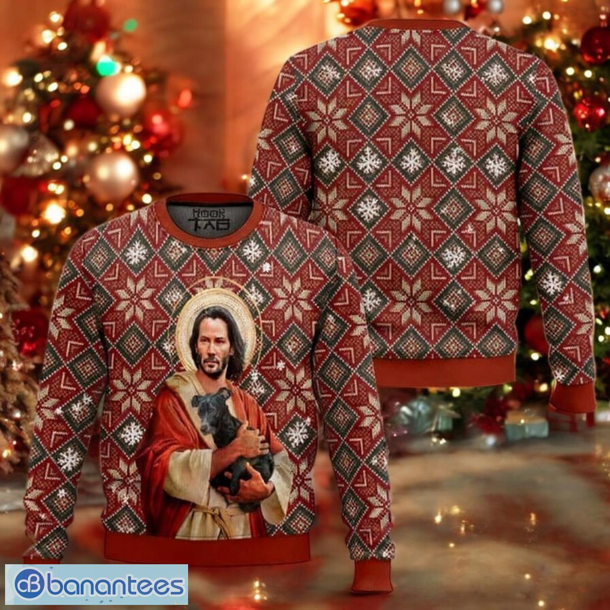 pop culture messiah dog lover sweater funny iconic actor parody christmas sweater image Pop Culture Messiah Dog Lover Sweater Funny Iconic Actor Parody Christmas Sweater Product Photo 1